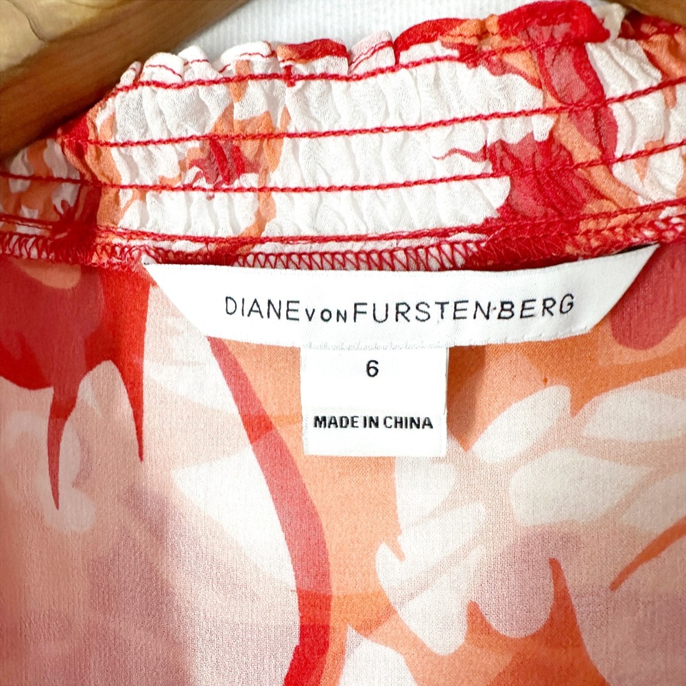 Diane von Furstenberg 100% Silk Chiffon 3/4 Sleeve Red Dress Womens Size 6 - Picture 5 of 15